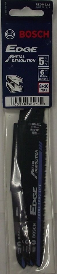 Bosch REDM6X2 5 PK 6'' x 8-10T Edge Recip Blade for Metal Demolition 5pack Swiss