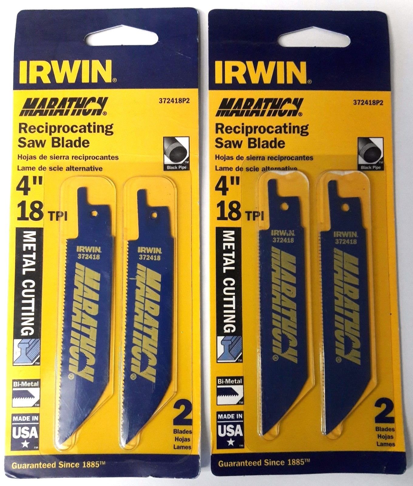 Irwin 372418P2 4" x 18TPI Bi-Metal Metal Reciprocating Saw Blades USA 2-2 Packs