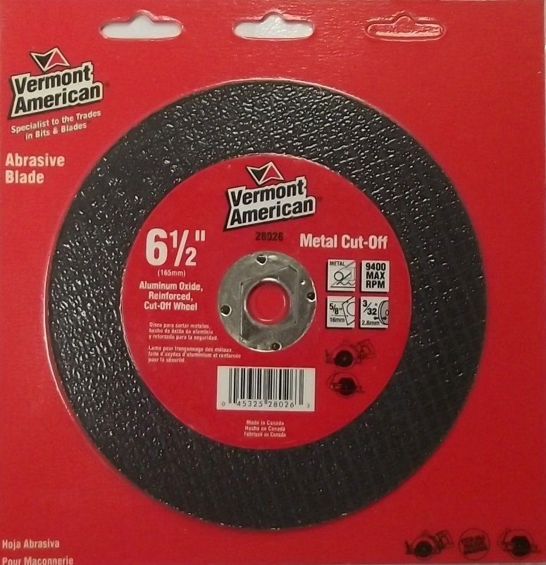 Vermont American 28026 6-1/2" Abrasive Cut Off Wheel for Metal 5/8" Arbor