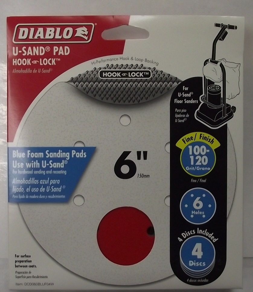 Diablo DCD060BLUF04W 4 Pack U-Sand Pad Hook & Lock 6" Fine 100-120 Grit 6 Hole