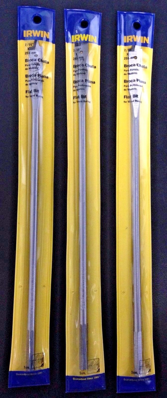 Irwin IW704 7/16" x 10" Flat Bit For Wood Boring 3PKS