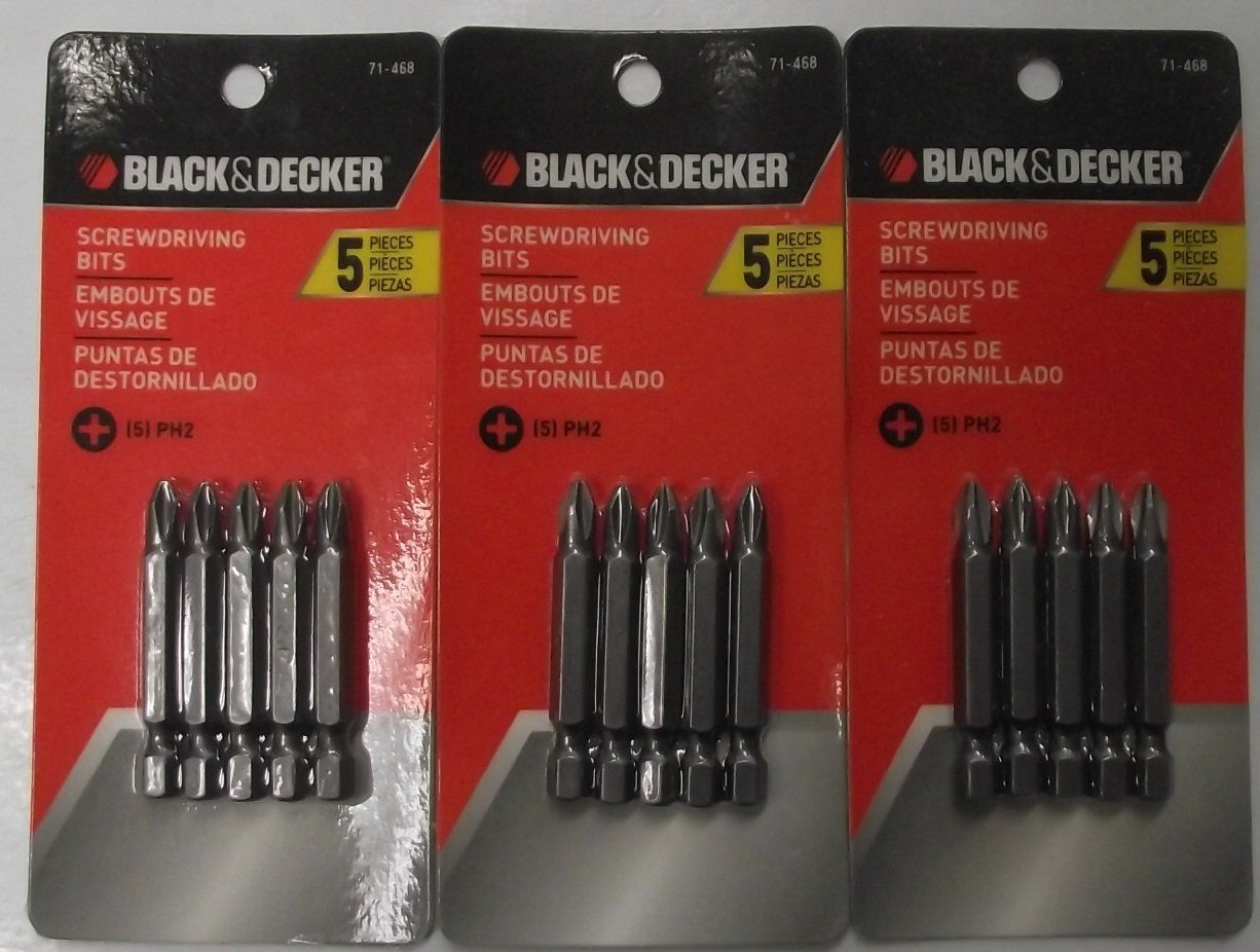 Black Decker 71-468 3-5 Piece Packs #2 Phillips x 2" Screw Driving Bit Tips