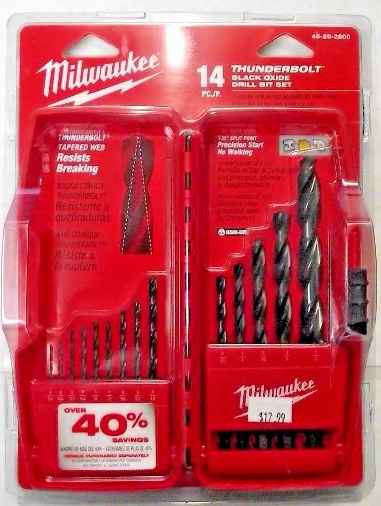 Milwaukee 48-89-2800 14 Piece Thunderbolt Black Oxide Twist Drill Bit Set