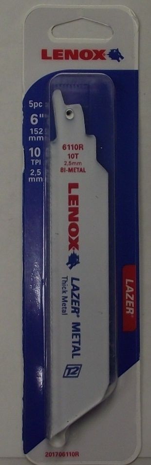 Lenox 201706110R 6" x 10 Tpi T2 Lazer Reciprocating Saw Blades 5 Pack USA
