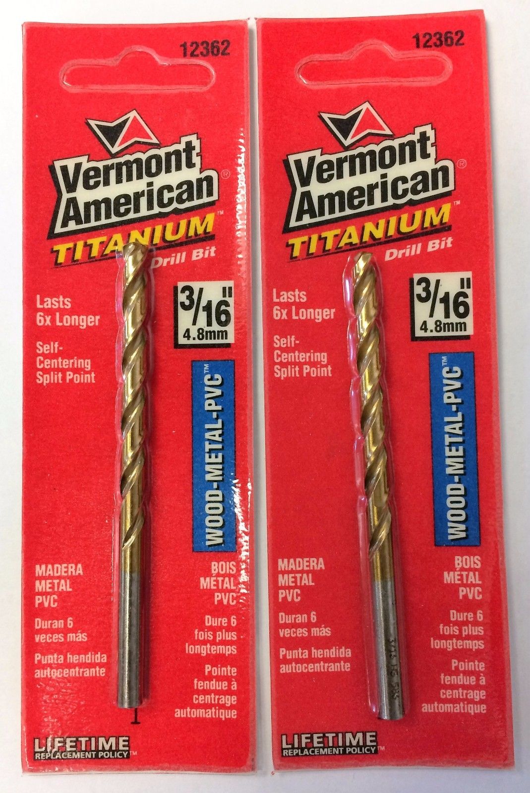 Vermont American 12362 3/16" Titanium Split Point Drill Bit 2 Packs