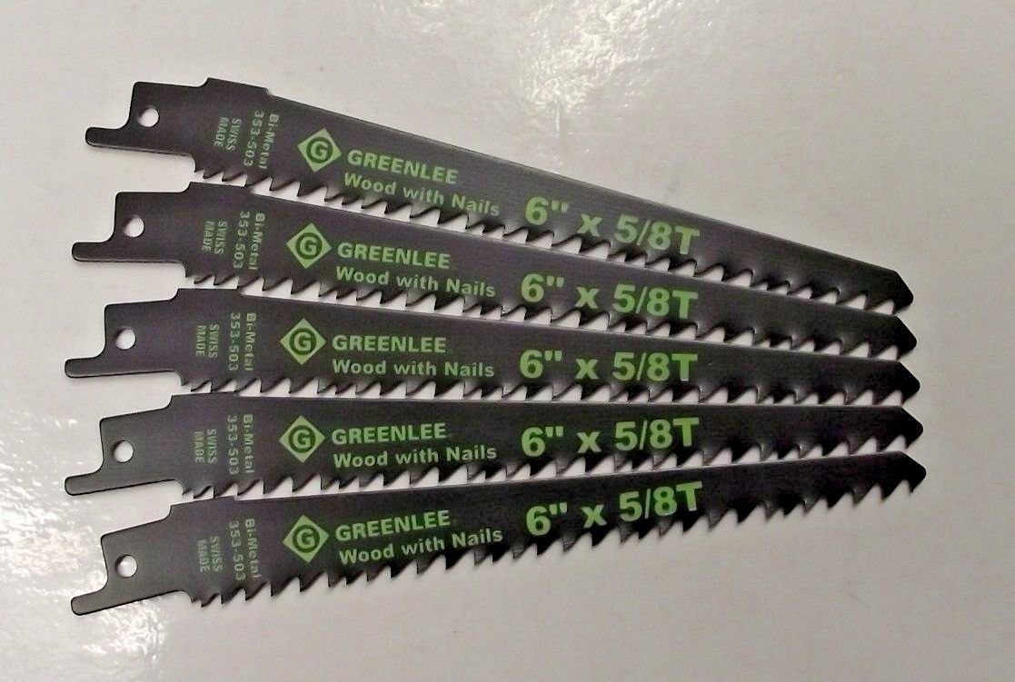 Greenlee 353-503 6" x 5/8TPI Bi-Metal Reciprocating Blades 5PCS Swiss