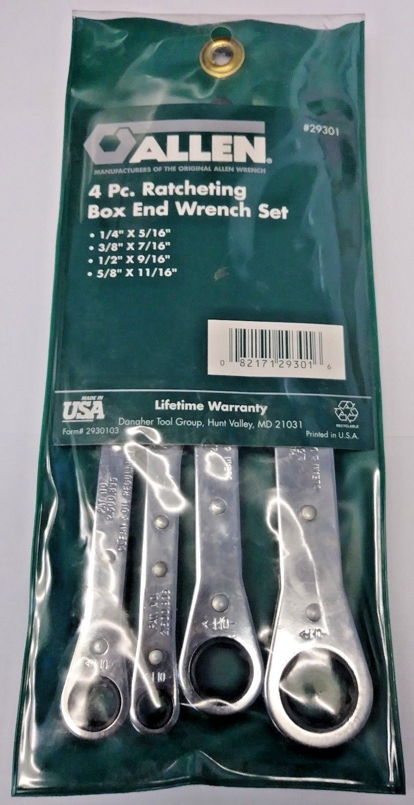 Allen 29301 4 Piece Ratcheting Box End Wrench Set USA