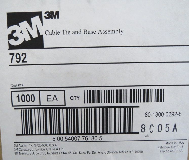 3m Cable 792 Tie And Mounting Base Assembly 1000 Pieces USA