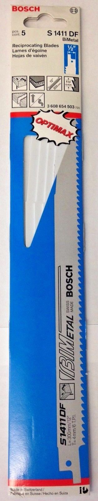 Bosch S1411DF 12" x 6 TPI Bi-Metal Reciprocating Saw Blades 5 Pack Switzerland