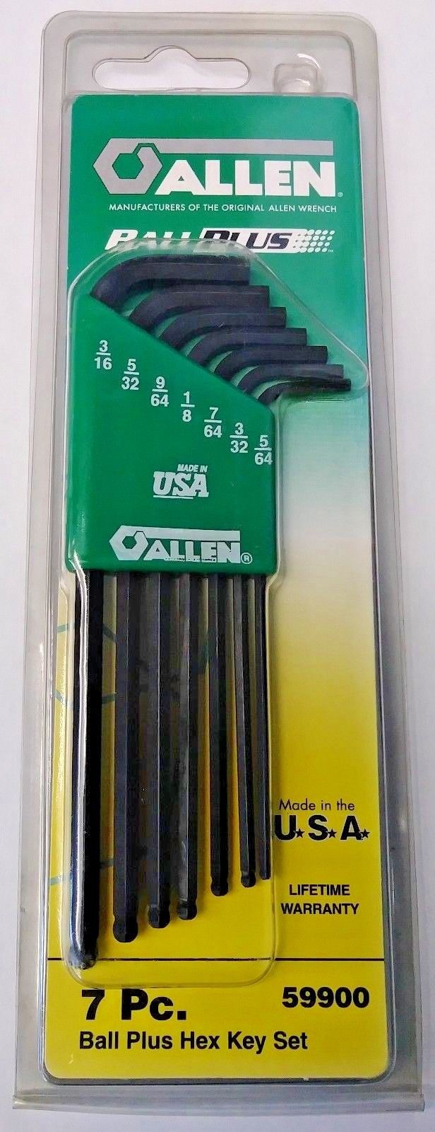 Allen 59900 7 Piece SAE Ball Plus Hex Key Set USA