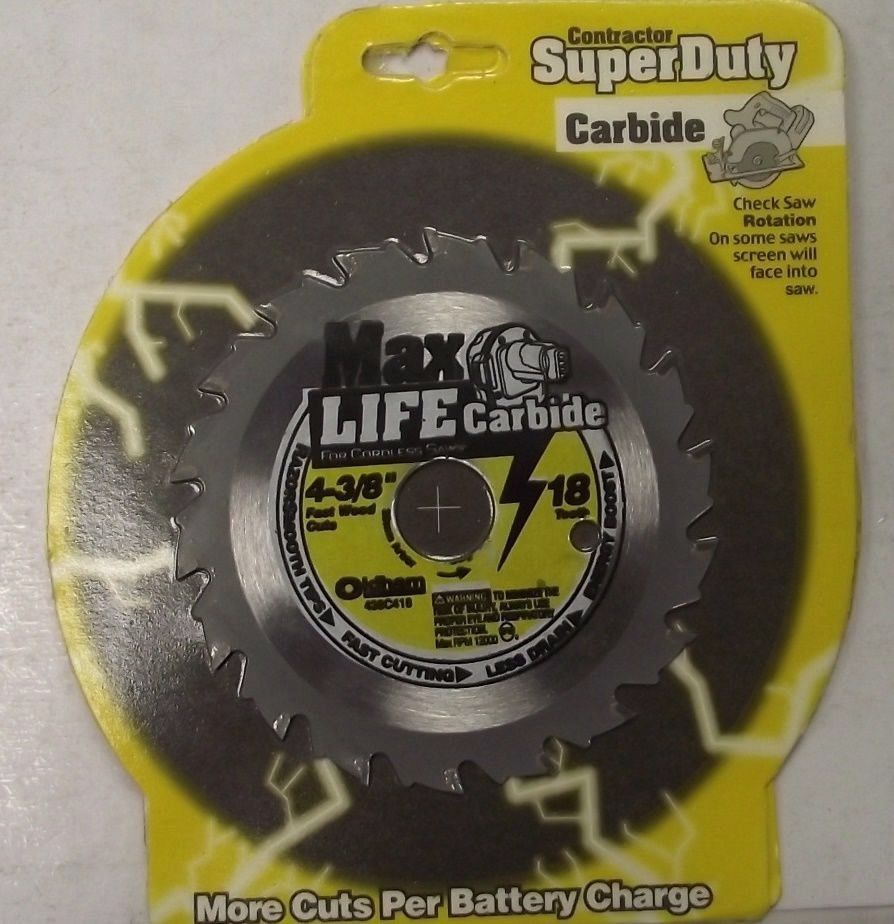 Oldham 438C418 4-3/8" x 18 Tooth Max life Carbide Saw Blade USA