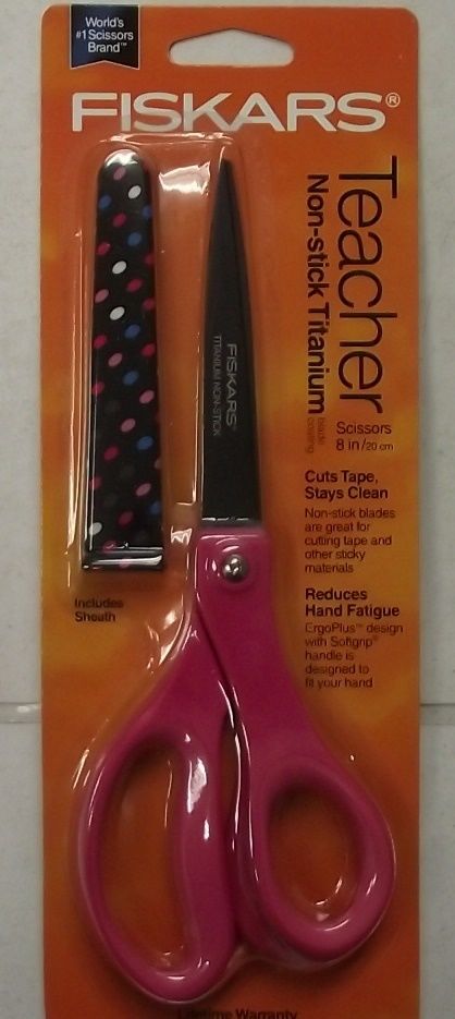 Fiskars 154130-1010 Teacher NON-STICK TITANIUM 8" Scissors w/ Sheath Asst Colors