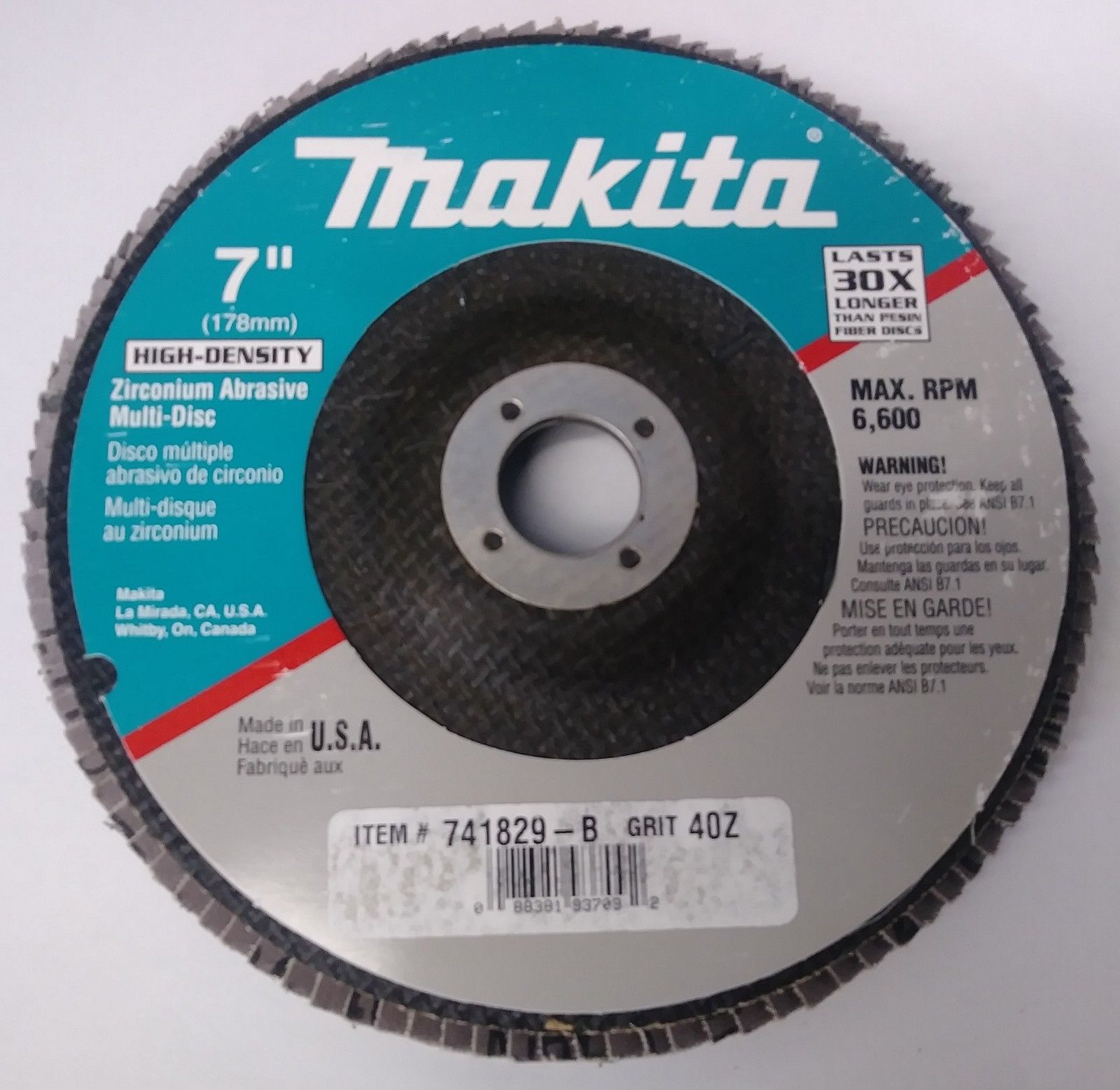 Makita 741829-B 7" x 7/8" 40 Grit High-Density Zirconium Abrasive Multi Disc USA