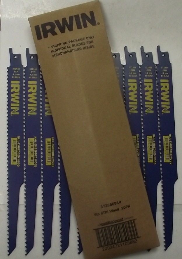 Irwin 372956B 9" Nail Embedded Wood Cutting Reciprocating Saw Blades 10-Pack