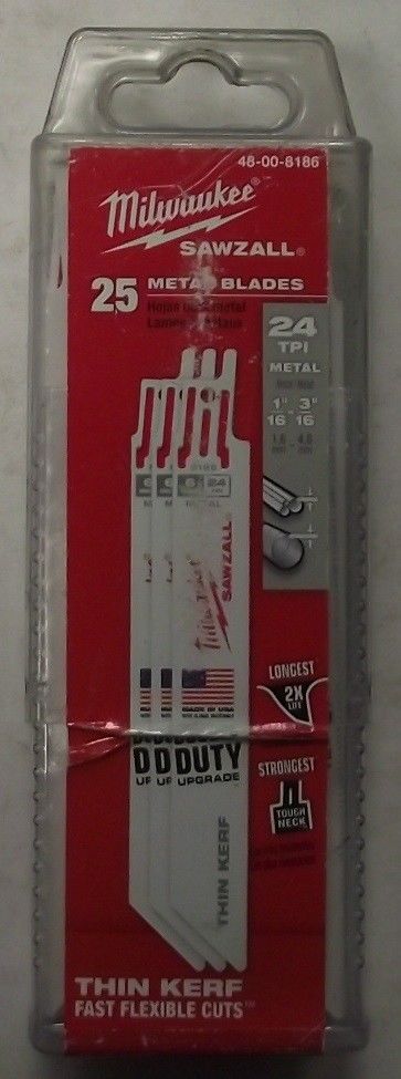 Milwaukee 48-00-8186 6" x 24 TPI Thin Kerf Sawzall Blades 25 Pack USA