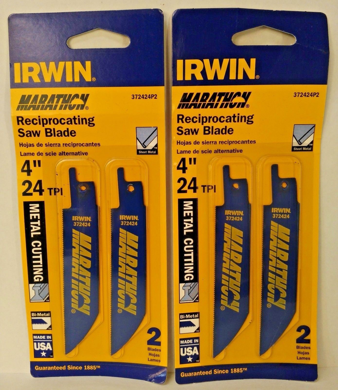 Irwin 372424P2 4" x 24 TPI Bi-Metal Reciprocating Saw Blades USA (2) 2 Packs