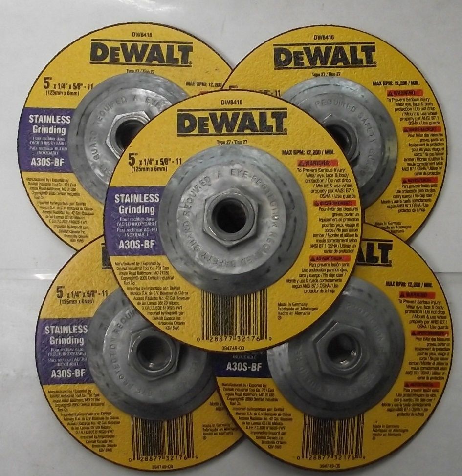 DeWalt DW8416 5" x 1/4" x 5/8"- 11 Stainless Steel Grinding Wheel 5pcs.