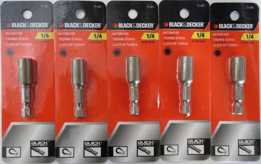 Black & Decker 71-351 1/4" Magnetic Nutdriver Quick Connect 5 PKS.