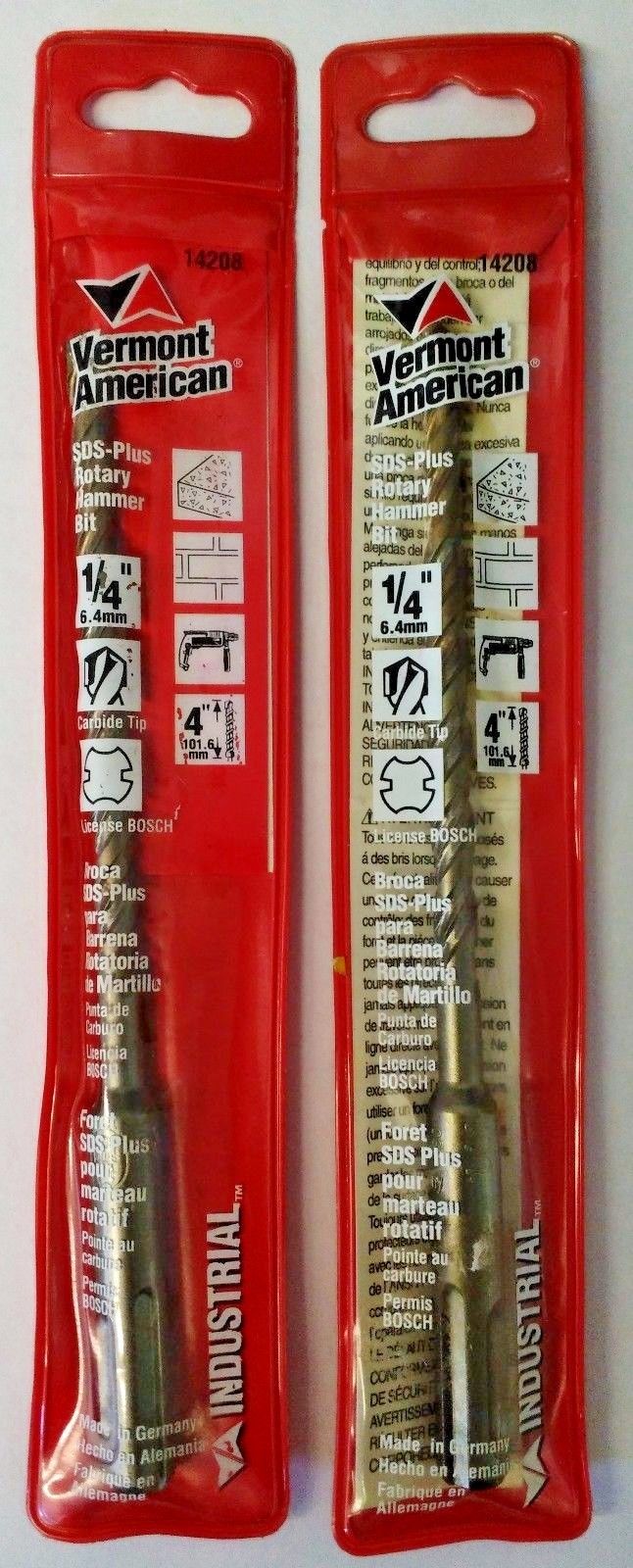 Vermont American 14208 1/4" x 4" x 6" SDS Plus Rotary Hammer Drill Bit 2PKS