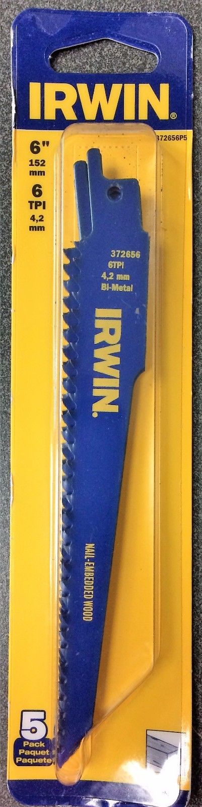 Irwin 372656P5 6" x 6TPI Bi-Metal Reciprocating Saw Blade 5PK USA