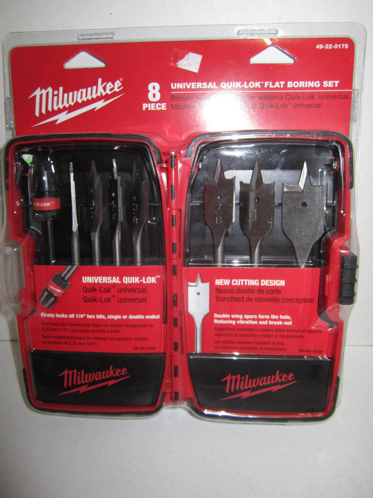 Milwaukee 49-22-0175 8 Piece Flat Boring Bit Drill Set With Quik-Lok Extension