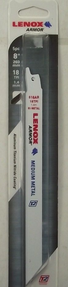 LENOX 1862833  818AR 5-Pack 8" 18TPI Bi-Metal Reciprocating Saw Blade USA