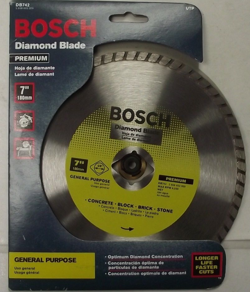 Bosch 7" DB742  Premium Diamond Wet Saw Blade Brick Concrete 5/8" Arbor