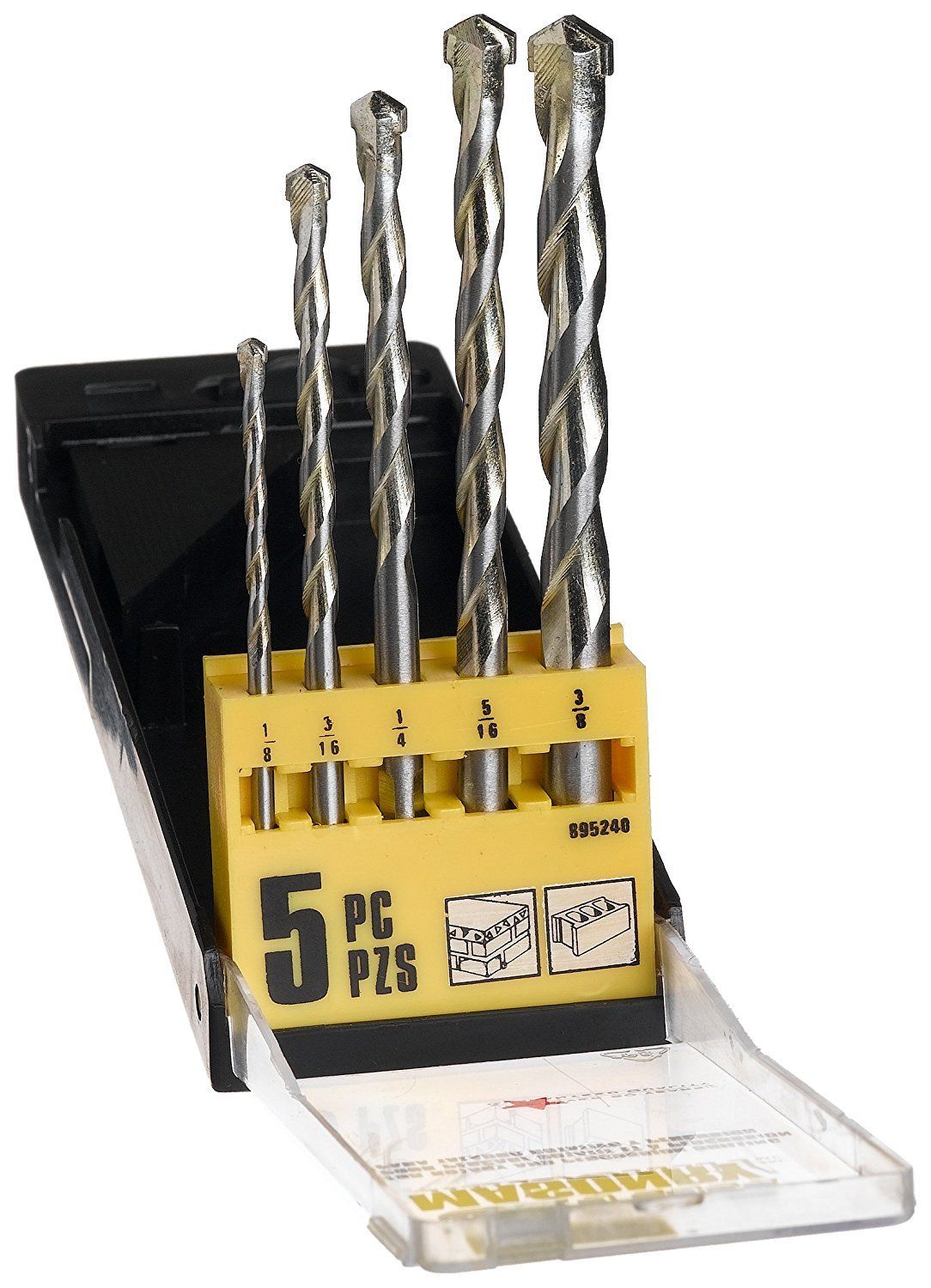 Mibro 5-teiliges Steinbohrer-Set – Für Beton & Mauerwerk, Größen 1/8" Bis 3/8"