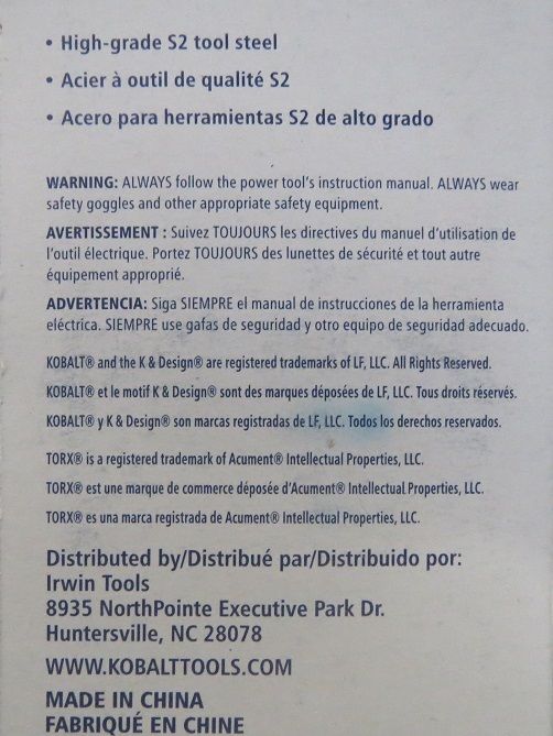 Kobalt 0459039 6 Piece Security Bit Torx Set T10 - T30