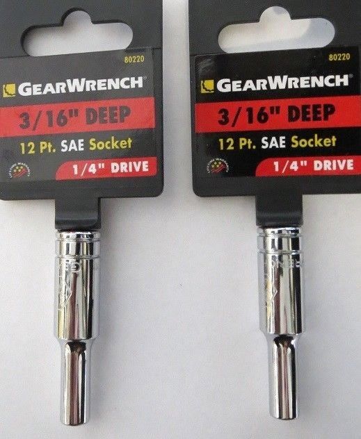 GearWrench 80220 3/16" Deep 12 Pt. SAE Socket 1/4" Drive 2 Pcs.