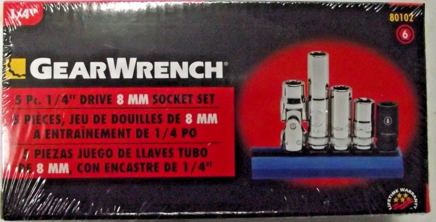 Gearwrench 80102 5 Piece 1/4" Drive 8mm Socket Set