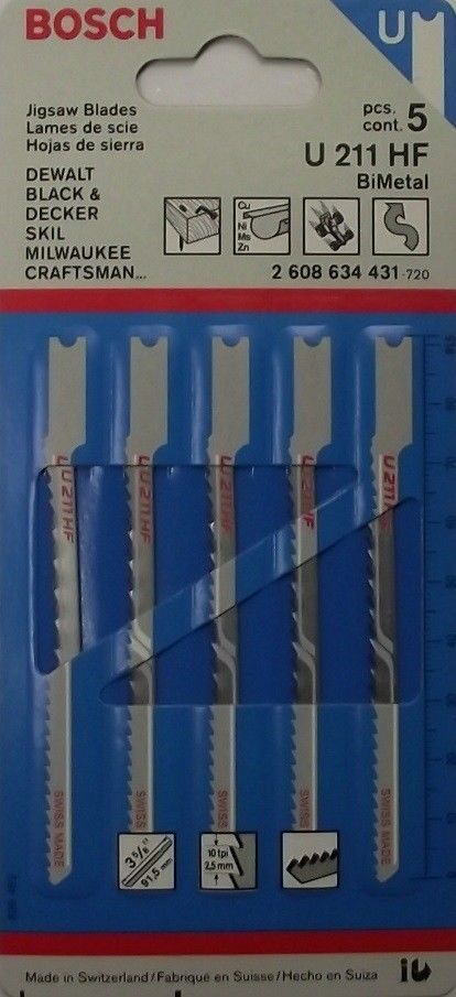 BOSCH U211HF 3-5/8" 10 TPI Bi-Metal Jigsaw Blade 5pc