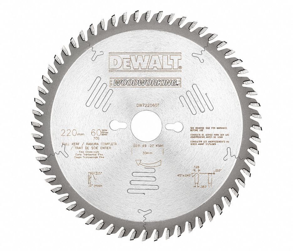 Dewalt DW722060T 220mm x 60 Teeth Full Kerf Premium Woodworking Saw Blade USA