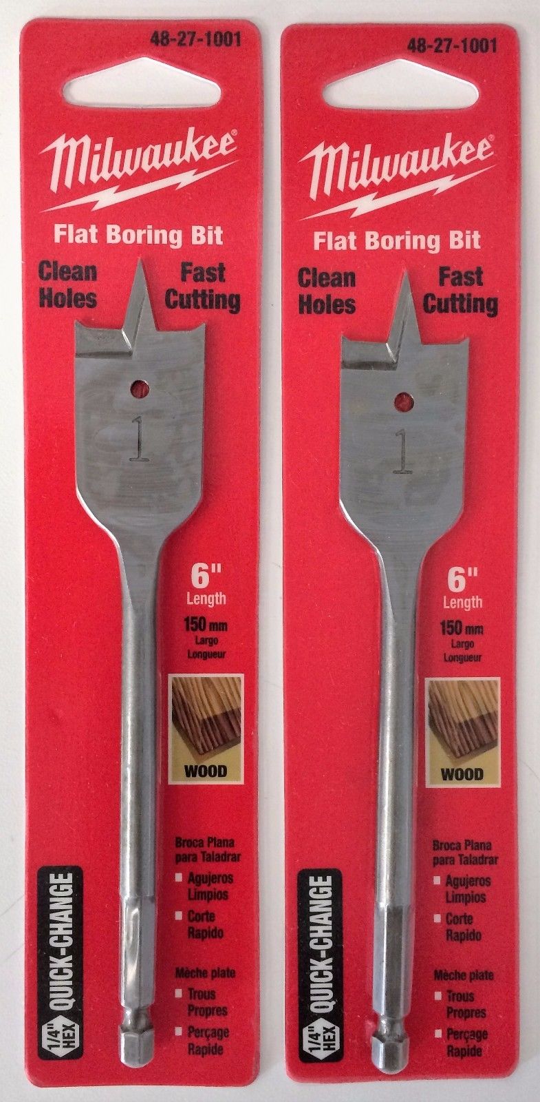 Milwaukee 48-27-1001 1" Flat Boring Bit NEW 2PKS