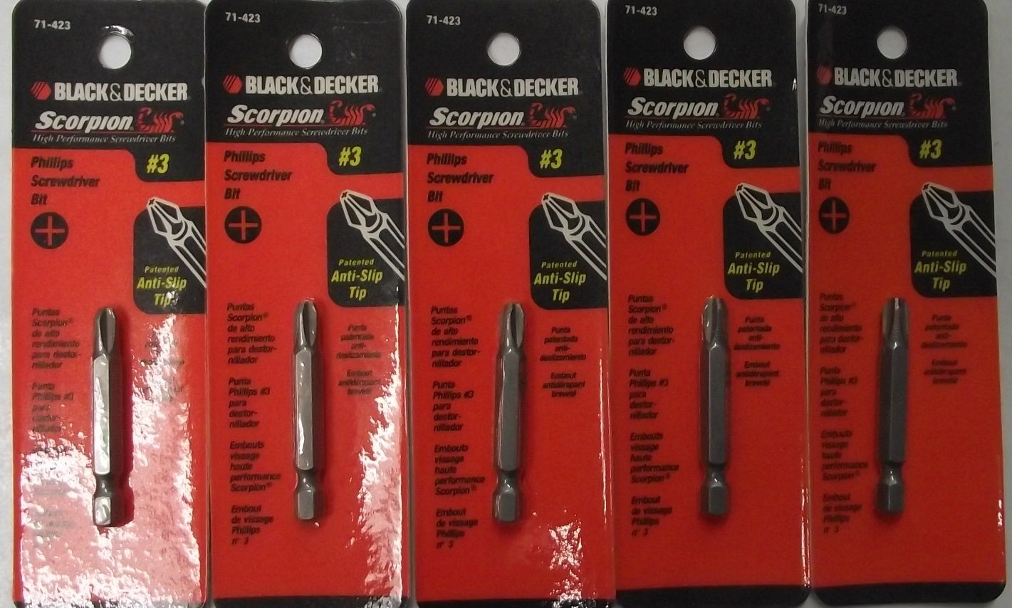 Black & Decker 71-423 Scorpion #3 x 2" Phillips Bit Tips Anti-slip Tip 5pcs.