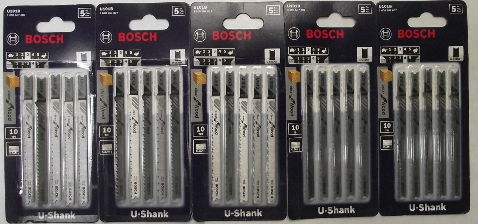 Bosch U101B U-shank 4" Jigsaw Blades 10-TPI Progressive For Wood 5-5pks 25 Blade