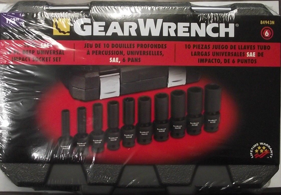 Gearwrench 84943N 10pc 1/2" 6pt DEEP SAE Impact Universal Sockets Standard Set