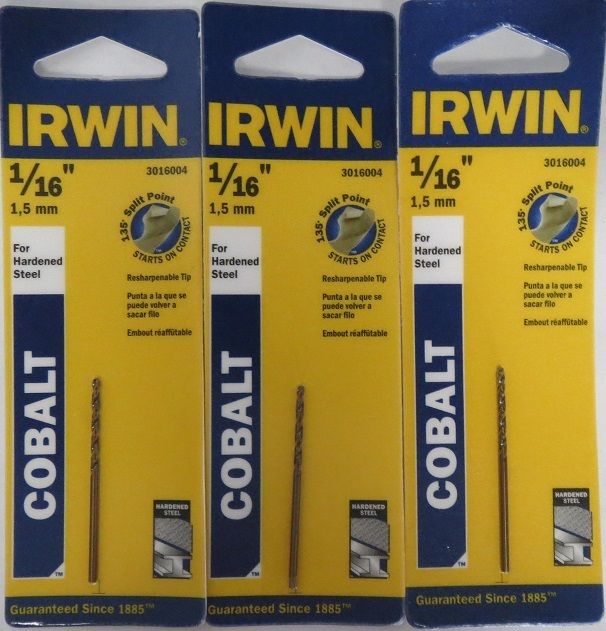 Irwin 3016004 1/16" Cobalt HSS Split Point Drill Bit for Hardened Steel 3PKS