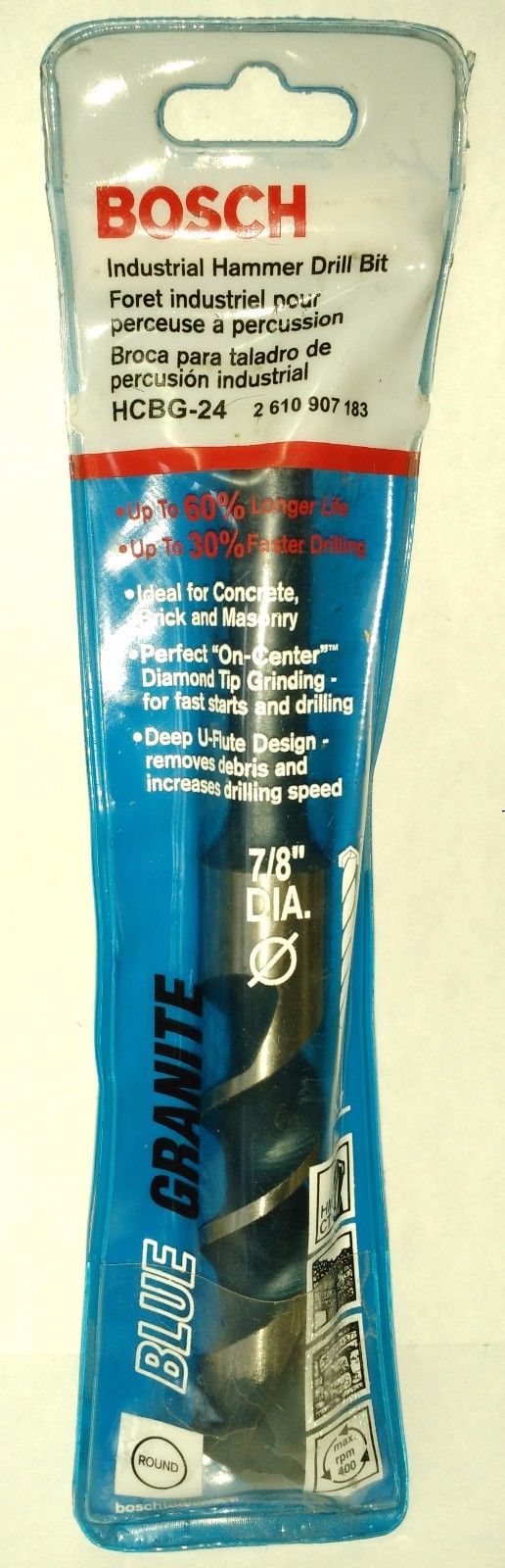 BOSCH HCBG24 7/8" x 4" x 6" Blue Granite Carbide Hammer Drill Bit