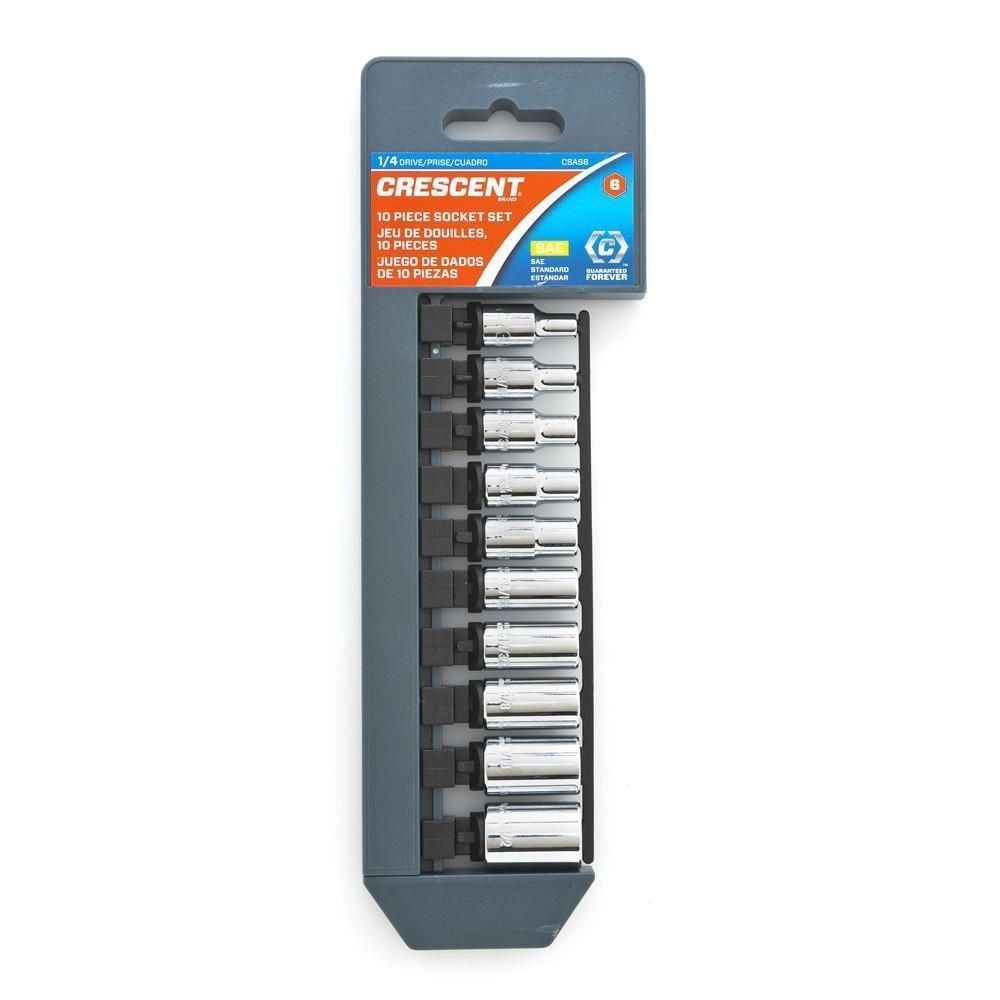 Crescent CSAS8 10 Piece 1/4" Drive 6 Point Chrome SAE Standard Socket Set