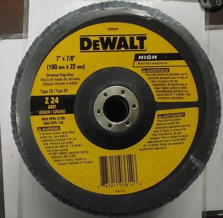DeWalt DW8340 7" x 7/8" 24 Grit Zirconia Flap Disc