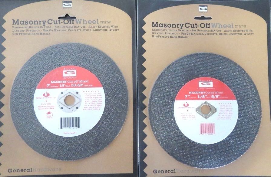 General #2222 7" X 1/8" Cut-Off Grinding Wheel 5/8" Arbor W/Knockout 2 Packs