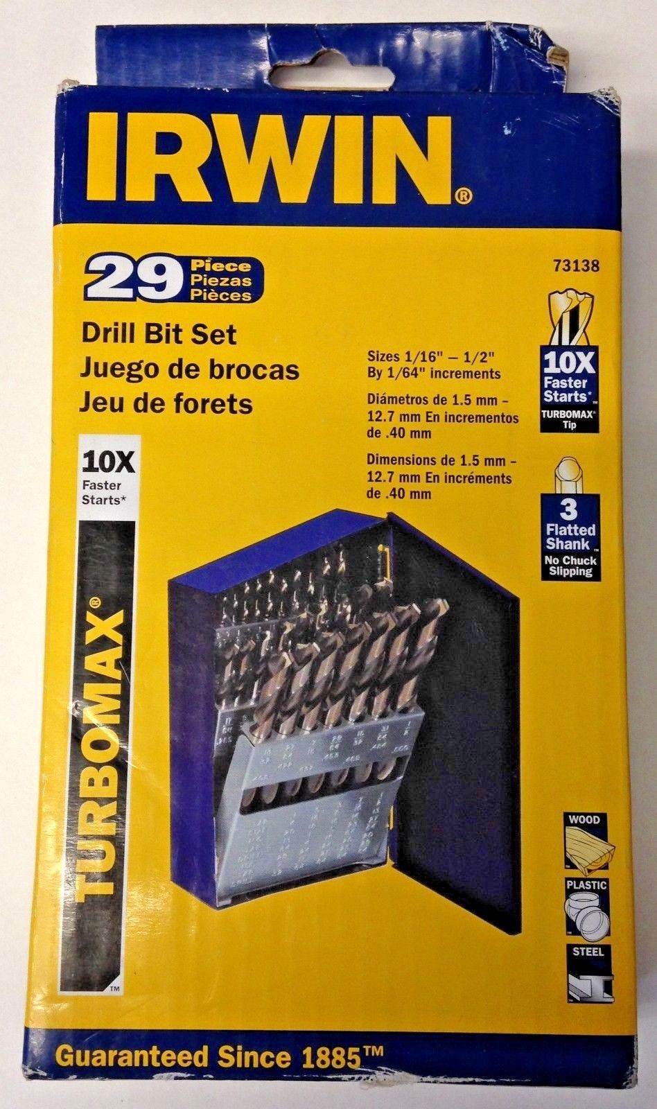 Irwin 73138 29 Piece Turbomax Drill Bit Set 1/16" To 1/2"