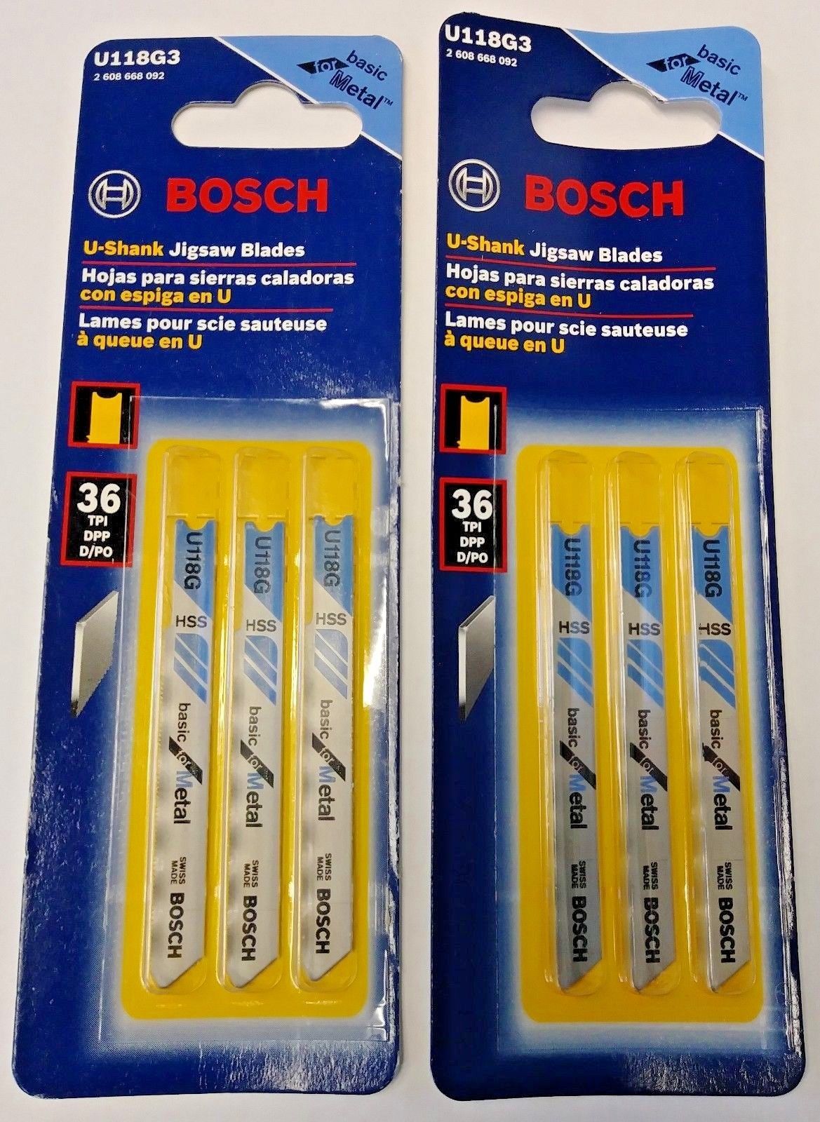 Bosch U118G3 2-3/4" x 36TPI U-Shank Jigsaw Blades For Basic Metal (2 Packs of 3)