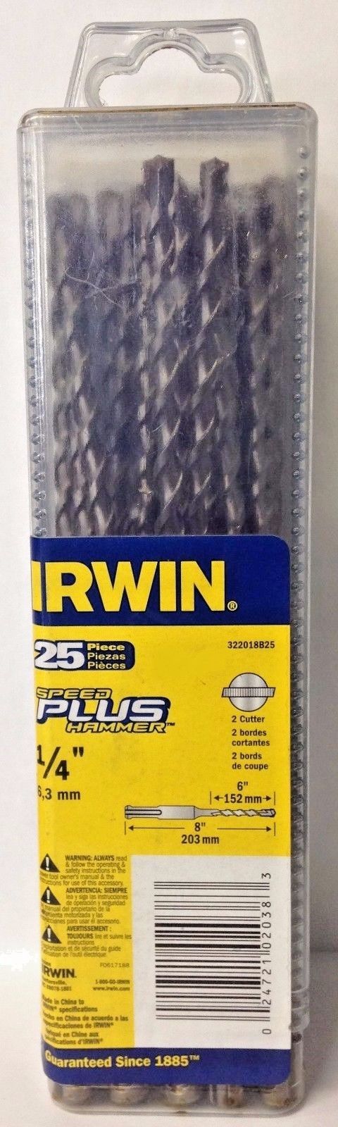 Irwin 322018B25 1/4" x 6" x 8" Speed Plus Hamer Drill Bits 2 Cutter 25 Pack