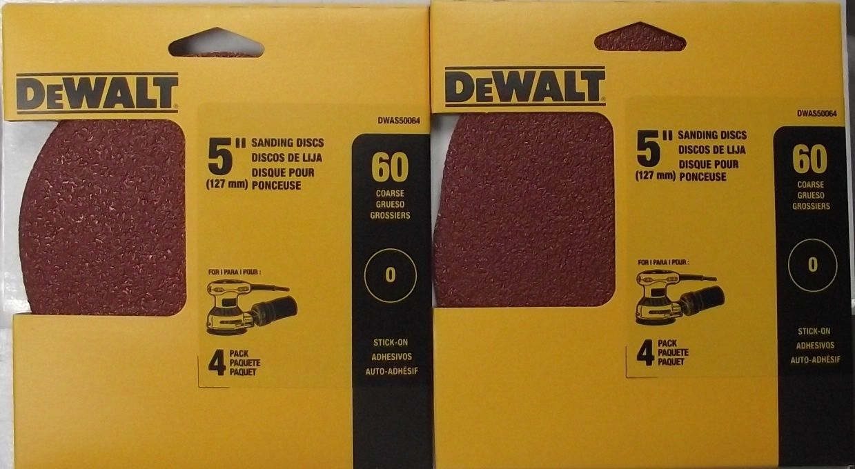 Dewalt DWAS50064 5" x 60 Grit Sanding Discs No Hole Sandpaper 2-4 Packs Stick-On