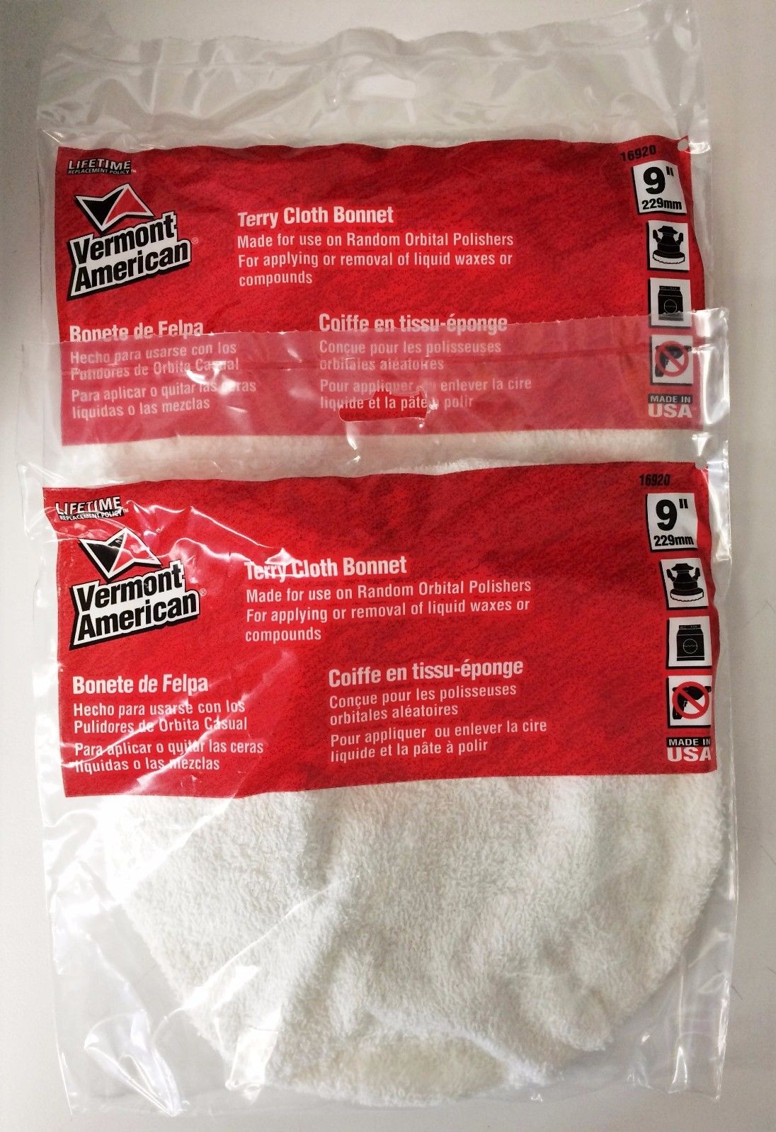 Vermont American 16920 9" Terry Cloth Polishing Bonnet (2 Packs)