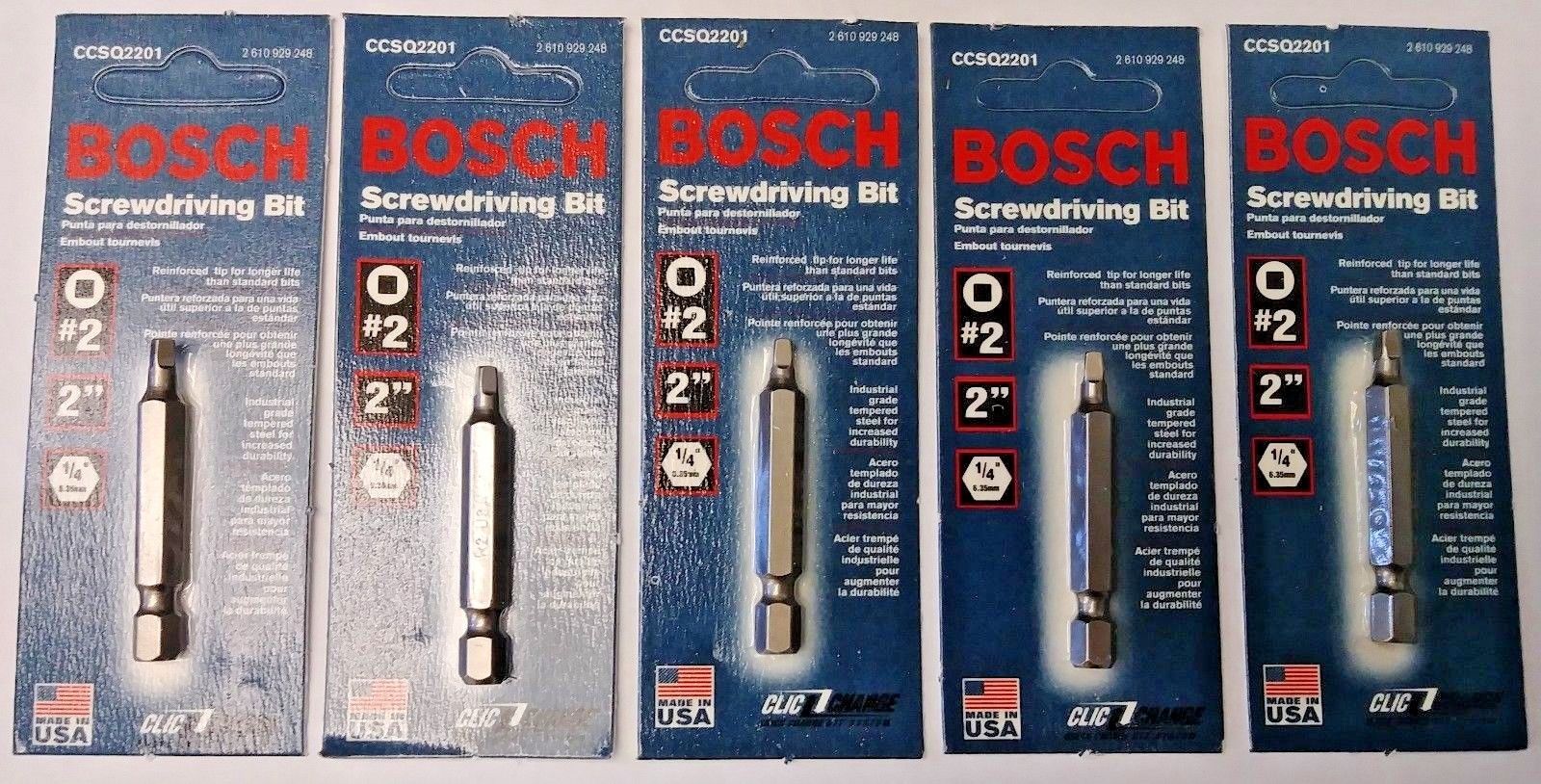 Bosch CCSQ2201 2 In. Square Recess R2 Power Bit 5 Packs USA