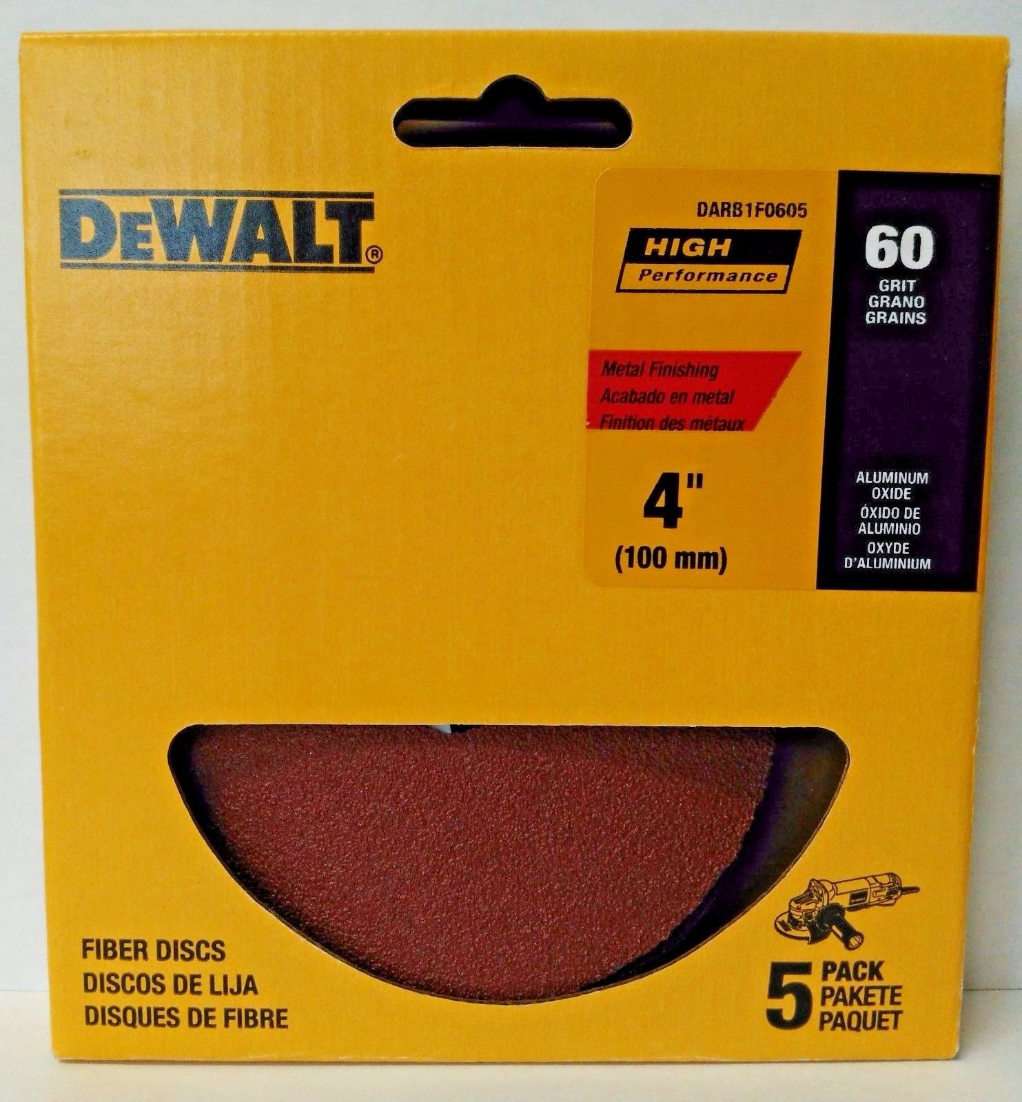 Dewalt DARB1F0605 4" 60 Grit Aluminum Oxide Fiber Sanding Discs 5 Pack