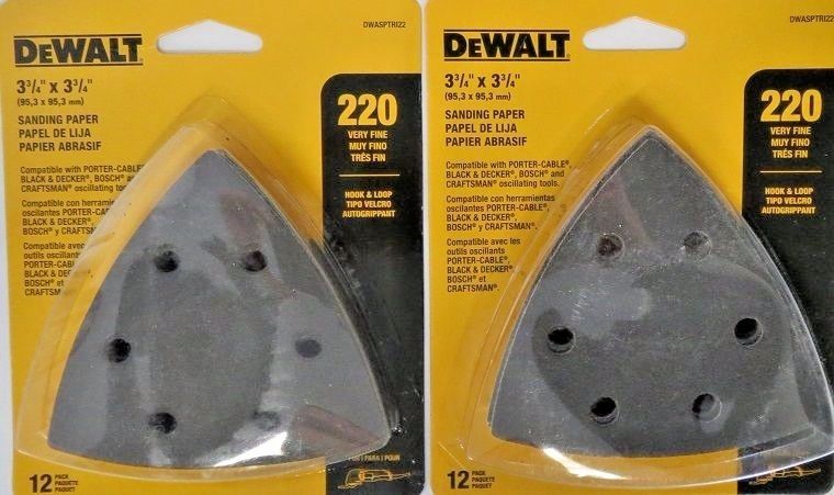 DEWALT DWASPTRI22 Hook And Loop Triangle 220 Grit Sandpaper 2-12 Packs